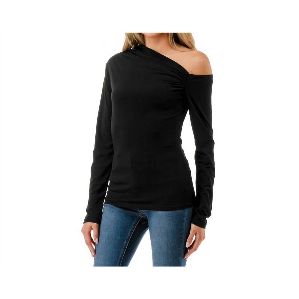 NEW ARIELLA open shoulder ruched top in navy